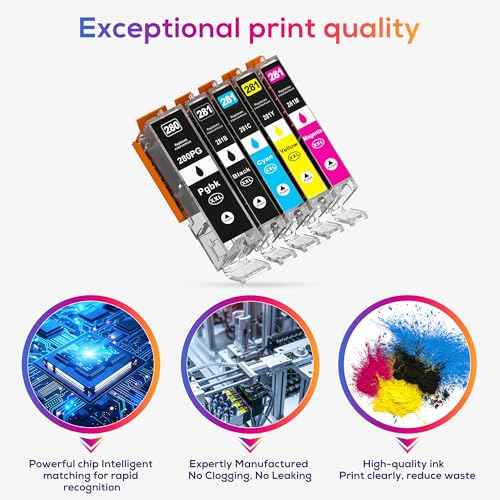 5 Pack 280 281 XXL Ink Cartridge Replacement for Canon 280 281 PGI-280XXL CLI-281XXL to use with Pixma TR8520 TS9120 TS6120 TR8620 TR8620a TS6320 TR7520 TS6220 Printer