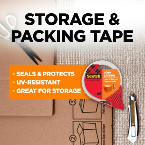 Scotch Long Lasting Storage Packaging Tape - 1 Roll with Refillable Dispenser, 1.88" x 38.2 yd, Clear, Weather-Resistant
