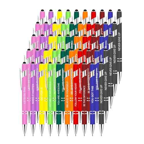 50 Pcs Inspirational Pens Bulk - Motivational Ink Ballpoint Pen with Quotes Stylus Tip Nurse Gifts for School Coworkers Office Supplies Black Ink
