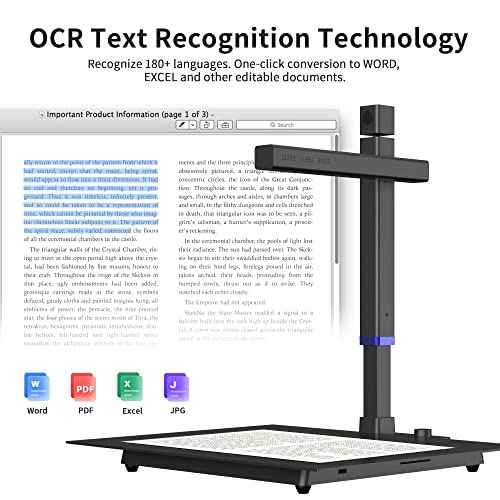 CZUR Shine Surface Pro Professional Document Scanner, 16MP Document Camera + 2MP Webcam+ Working Surface, A3 Book Scanner for Computer/Laptop, 180+ Languages OCR, Fast Scan 1s/Page, for PC/Mac