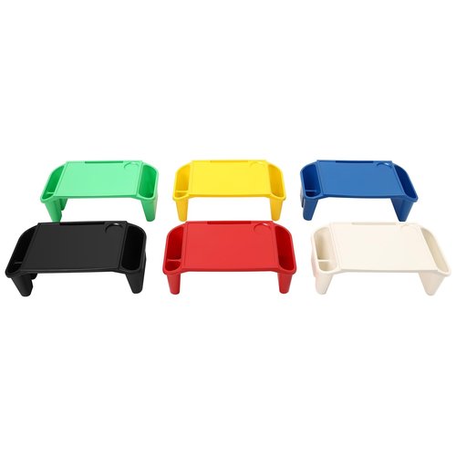 6 Pcs Kids Lap Desk Tray with Storage Plastic Breakfast Laptop Trays with Side Pockets and Slot Portable Lap Bed Table for Writing Eating Game Classroom Snacks Boy Girl