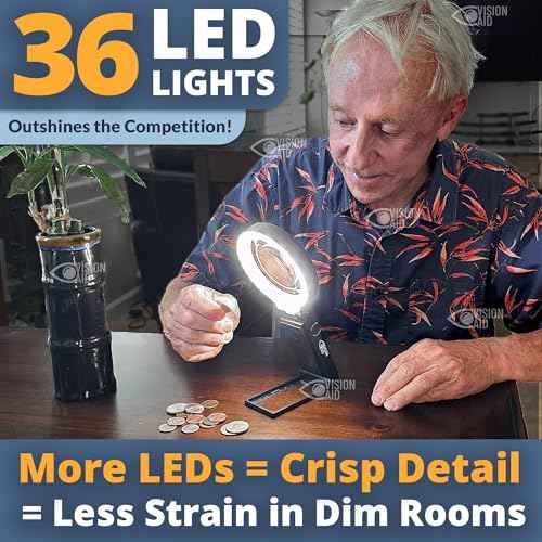 30x Hands-Free Magnifying Glass with USB Rechargeable 36 LED Lights, Storage Case | 40x Loupe Magnifier with Stand for Reading Coins Low Vision