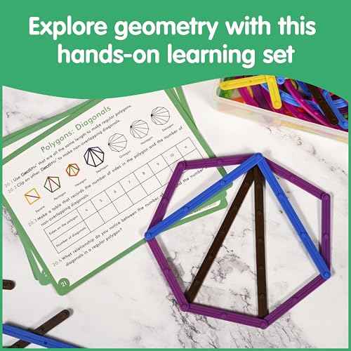 edxeducation GeoStix Deluxe Set | Teach Geometry | 100 Construction Sticks, 2 Protractors, Activity Cards | Manipulative for Math, Art and Fine Motor Skills