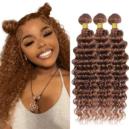 #30 Brown Bundles Human Hair Deep Wave Bundles 24 24 24 Inch Light Brown Deep Wave Bundle Unprocessed Brazilian Virgin Weave Hair 3 Bundle 50 Gram Per Bundle