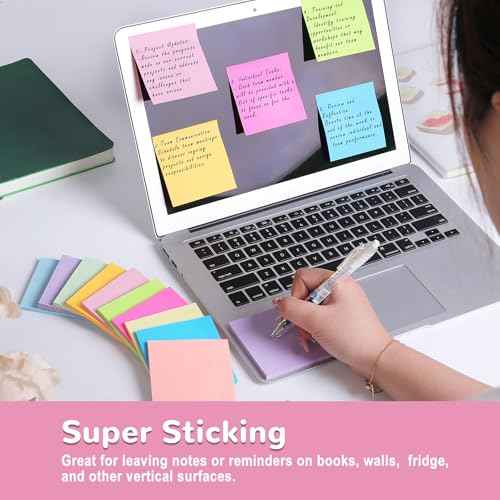 (24 Pack) Sticky Notes 3x3 in Post, 12 Bright Colors Sticky Note Self-Stick Notes Pads,Strong Adhesive, Easy to Post for Home, Office, Notebook