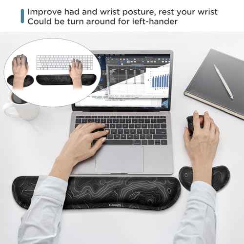 Gimars Enlarge Silky and Superfine Fabric Gel Memory Foam Keyboard Wrist Rest Set, Ergonomic Keyboard Mouse Wrist Support for Typing Pain Relief, Comfort for Office, Gaming, Computer-Map Pattern