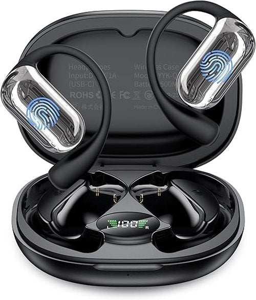 KOSERNT AI Translation Earbuds Real-Time, 144 Languages & Accents,4-in-1 Open Ear Wireless Earbuds with Charging Case, Compatible with iOS & Android, Ideal for Travel, Business, Learning,Black