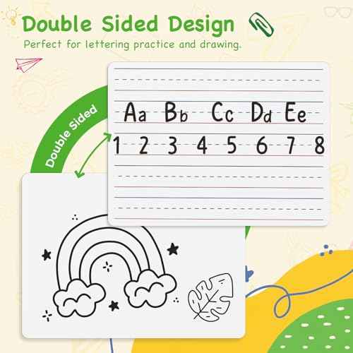 Ohuhu 25 Pack Lined/Plain Dry Erase Boards - 9"x12" Double-Sided White Board Class Set - Includes 25 Mini Whiteboards 25 Black Markers and 25 Erasers for Classroom School Office Students Teachers
