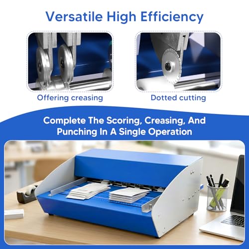 Blue 3-in-1 Electric Paper Creasing Machine with Scale Ruler, 35r/min