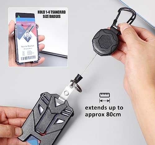 Black 2-Pack Heavy Duty Retractable Badge Reel with Carabiner & Card Holder