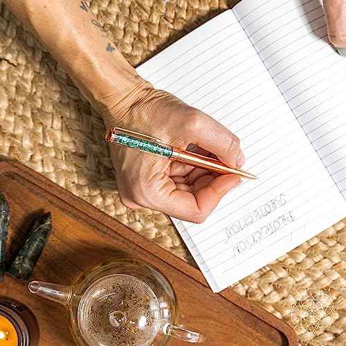 Conscious Items - Crystal Pen Set Citrine Malachite Pyrite Apatite - Rose Gold Pen Set with Crystals - Real Natural Healing Crystal Pens with Crystal - Unlimited Abundance - Manifestation Pen Set