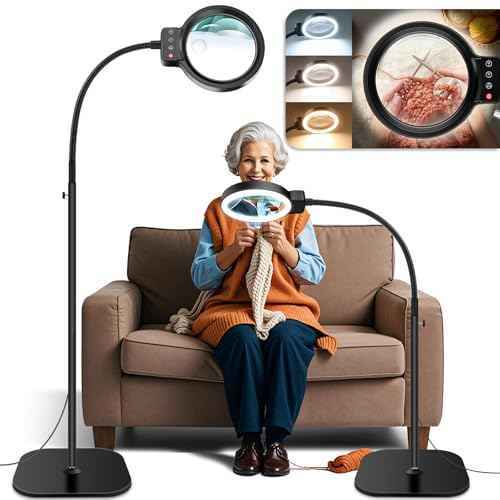 30X 10X Large Floor Magnifying Glass with Light and Stand,72 LED Flexible Gooseneck Floor Magnifying Lamp,2 in 1 Lighted Magnifiers for Close Work, Sewing,Crafts,Hobbies£¨Black£©