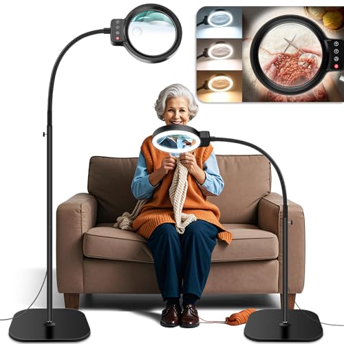 Black Large Floor Magnifying Glass with Light & Stand - 30X & 10X LED Lamp