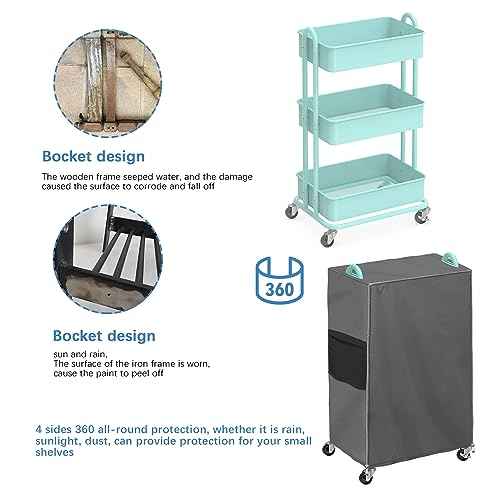 Utility/Supply Cart Cover, Suitable for Size 17" L X 13" D X 31" H, with Intimate Storage Pockets,Grey, Without Rolling Cart