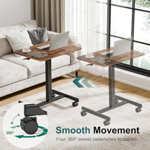 HAPPYMONT Brown Mobile Standing Desk with Wheels, 19"D x 26"W x 43"H