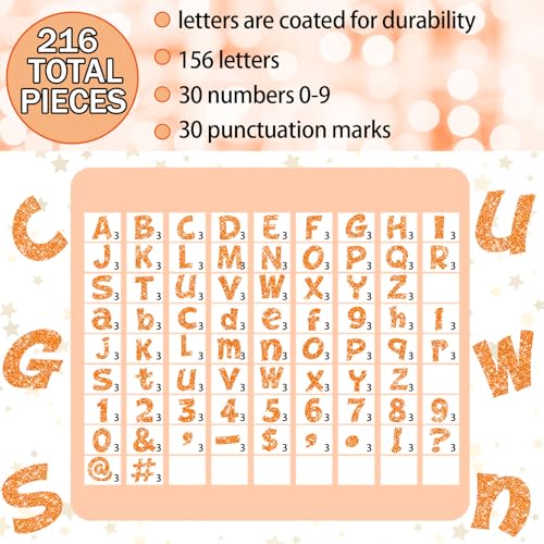 Colarr 216 Pcs Orange Glitter Bulletin Board Letters - 4 Inch Classroom Decor