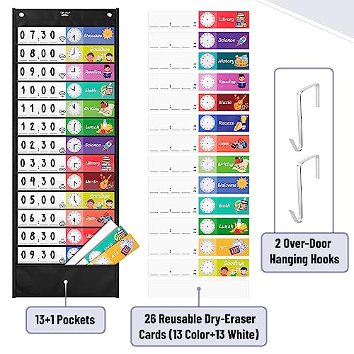 Mr. Pen Daily Schedule Pocket Chart 12.8 x 35 Inches with 13 Reusable Dry-Erase Cards
