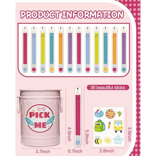 Flip Name Sticks with Metal Box and Sticker, 36Pcs Talking Flip Name Sticks for Classroom Management, Teacher Essentials Student Educational and Learning Activities (Pencil)