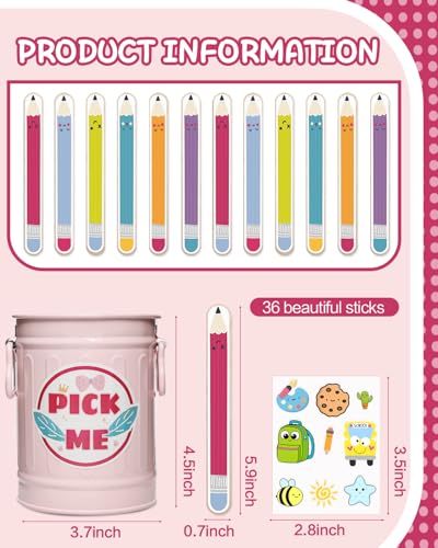 36 Pack Flip Name Sticks with Metal Storage Box for Classroom Management - Pencil Variation