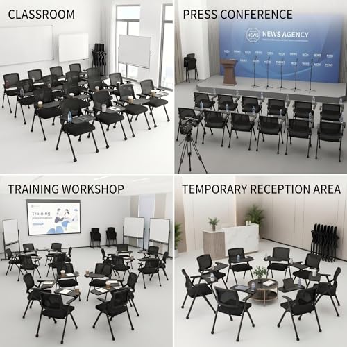 Folding Training Chair with Writing Tablet, Cup Holder & Desk Attach - Black- Writing Board