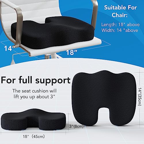 Large Memory Foam Seat Cushion & Lumbar Support for Office Chair with Adjustable Strap