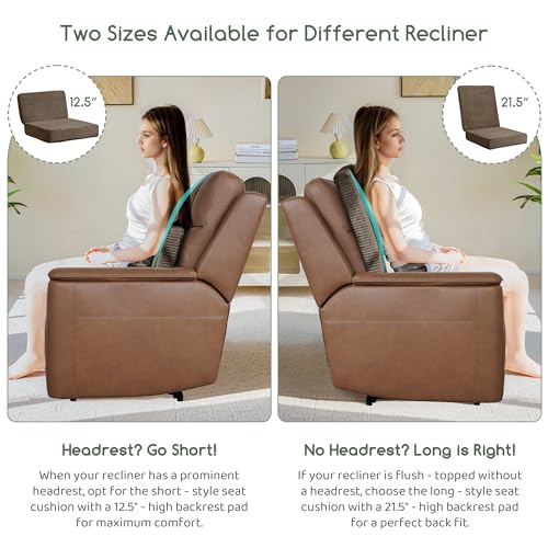 HIGOGOGO Corduroy Recliner Chair Cushion with Lumbar Support Pillow Soft Non-Slip 4" Thick Seat Pad Prevent Buttocks & Back Pain in Seniors (Brown, 12" Backrest)