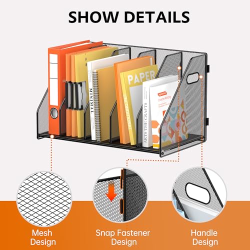 SUPEASY Black 5-Rack Vertical Binder & Magazine Organizer for Desk