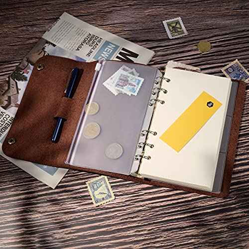 Premium Leather Refillable Journal - Handmade 6 Ring Real Leather Notebook with A6 Fill Paper, 7.28x5 Inches Brown Vintage Diary for Travel and Business Lovely Christmas Gift Journals