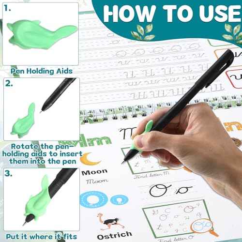 gisgfim Grooved Cursive Handwriting Workbook Magic Reusable Grooved Cursive Handwriting Practice Guided Tracing with Disappearing Ink Pens for Beginners Kids Learning Activities Supplies (Letters)