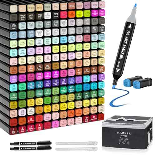 Banral Alcohol Markers Set, 180 Colors Dual Tip Alcohol Based Art Marker for Artists, Permanent Drawing Pens for Adult Coloring Sketching Illustration with Case and Holders