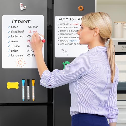 VITEVER 2 Pack Magnetic Dry Erase Whiteboard Sheets 14x11 Inches - Reusable & Erasable Magnet Boards for Refrigerator & Kitchen Organizer
