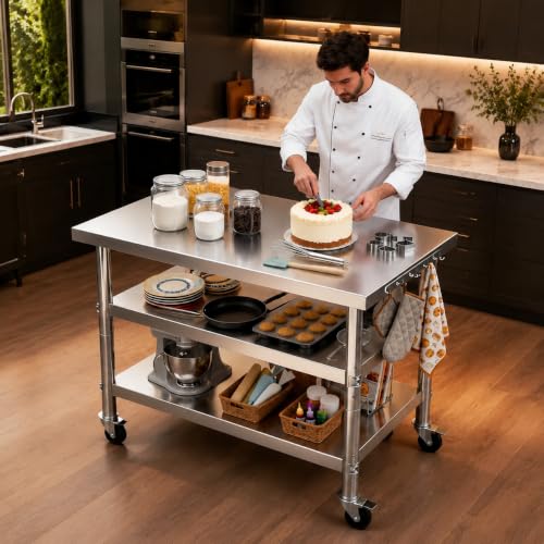 BGBFE 36x24in Stainless Steel Kitchen Prep & Work Table with Wheels - Height-Adjustable, Multi-Size Variation