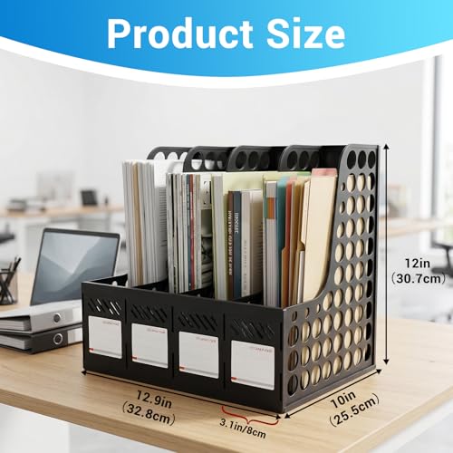 Ysenchan Black Plastic Magazine File Holder & Desk Organizer - 4 Compartments