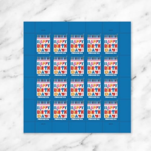 Happy Birthday Forever Stamps Sheet of 20 - Bright Colorful Cake Design USPS