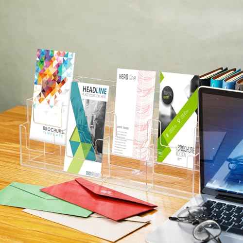 Kigley Acrylic Brochure Holder Pamphlet Brochure Display Stand, 3 Tier 12 Pockets Tabletop Greeting Card Display Clear Flyer Holder for Pamphlet, Document, Sign, Folders