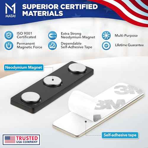 Mata1-USA No-Pin Design Name Tag Magnets (100 Badge Holder Magnets, 1.75 x 0.4 inches), Name Tag Magnet Backs w/ 3 Extra-Strong Neodymium Magnets for ID Badge Holders