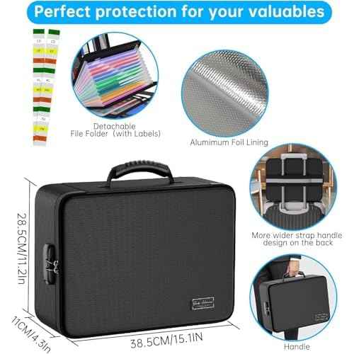 Fireproof Document Organizer Bag with Lock, 13 Labeled Pockets & Passport Pouch ? Waterproof File Folder for Home, Office & Travel