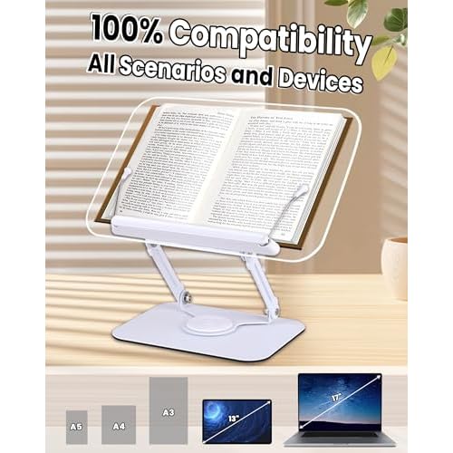 ASIEIT Book Stand for Reading, Acrylic Adjustable Book Holder with 360¡Æ Rotating Bases & Elastic Page Clips, Foldable Desktop Riser, Multifunctional Display Stand for Bible, Laptop, Recipe, Textbook