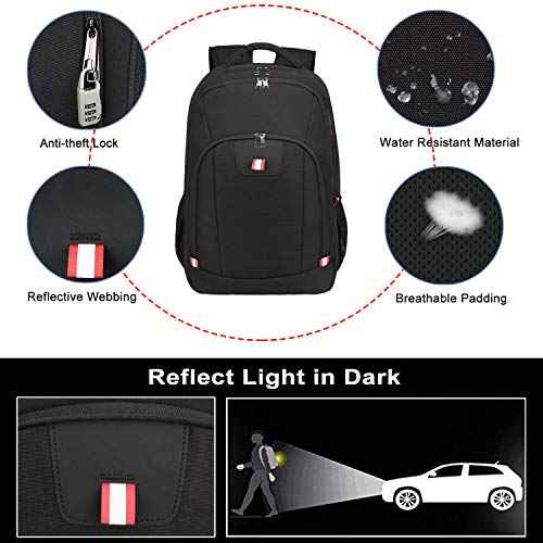 Travel Laptop Backpack, Black Backpack for Men and Women with USB Slit Business Computer Back Pack (Black, 15.6 Inch)