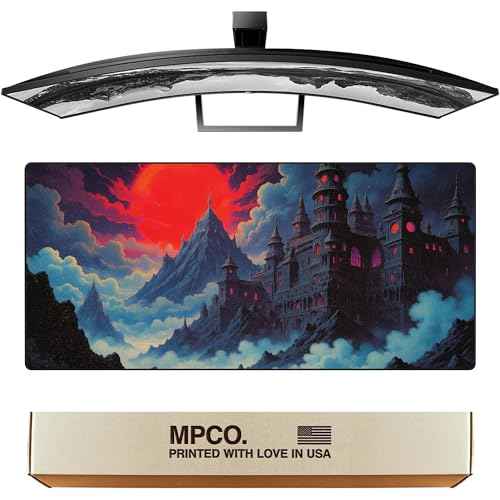 MPCO. Dark Fantasy Large Gaming Desk Pad - 36" x 17" Aeroglyde Fabric The Red Luna Desk Mats - Non-slip, Washable, Smooth Glide for Precision Gaming & Work
