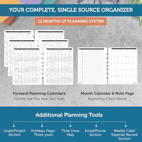 Planner Pad 7 Hole Loose Leaf January-December 2026/ Calendar Year 6 3/4" x 8 1/2" Medium 3-Tier Funnel Down 12 Month Organizer,Black Ink