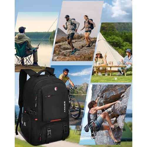SWICKY 40L Travel Backpack Outdoor, Expandable Backpack with Shoe Compartment/Laptop Bag/Water Resistant/USB Port for Women & Men, Ideal for Travel and Hiking£¨Black£©