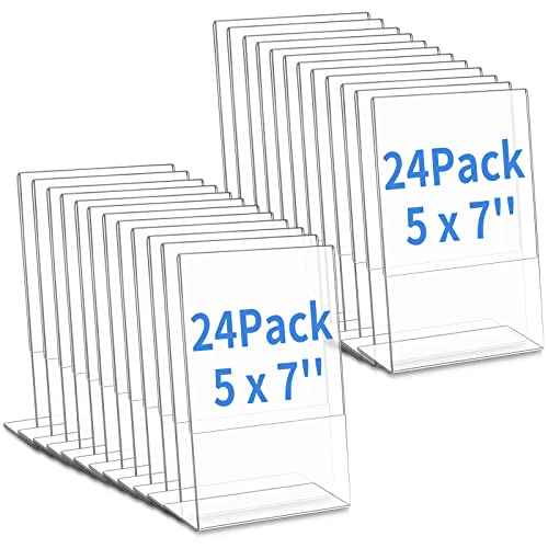 24 Pack Acrylic Sign Holder Slant Back Plastic Paper Display Stand Clear Table Top Sign Holders for Office Home Store Restaurant(5 x 7 Inch)