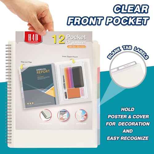 H4D 12 Pocket Morandi Color Spiral Multi Pocket Folder Poly Project Organizer