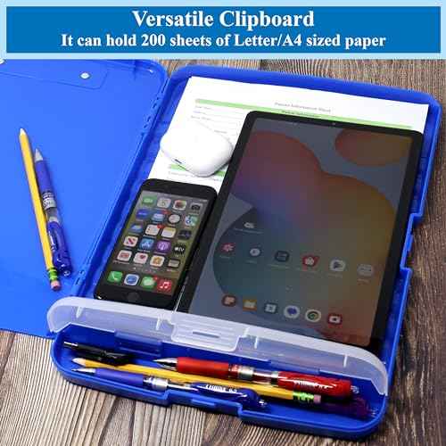 Think2Master [3 Pack] Blue Plastic Storage Clipboard with Pencil Holder. | 25% Heavier & 25% Sturdier| Heavy Duty. Nursing, Teacher & Classroom Must Have.