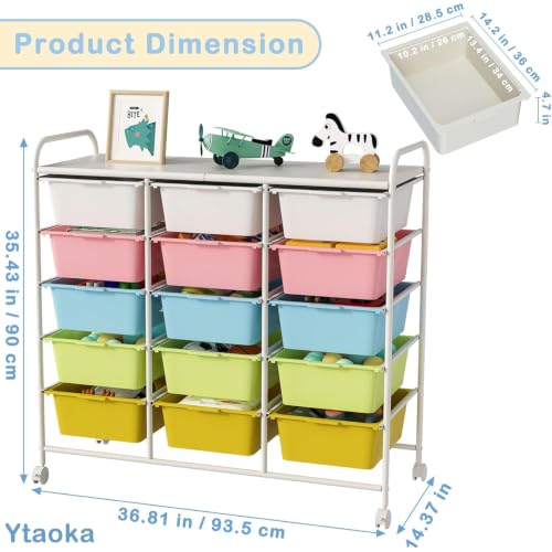 Ytaoka Multicolor 15-Drawer Rolling Cart with Wheels – Plastic Drawers & Metal Frame
