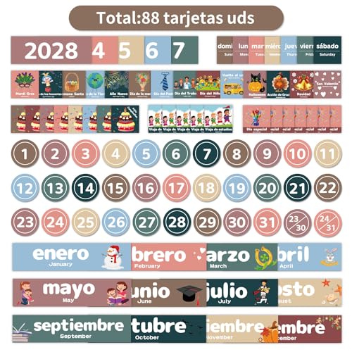 Boczif Monthly Classroom Calendar Pocket Chart Spanish Black for Education