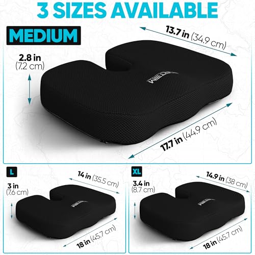 FORTEM Black Medium Tailbone Cushioned Seat Cushion for Office Chair – Sciatica Pain Relief