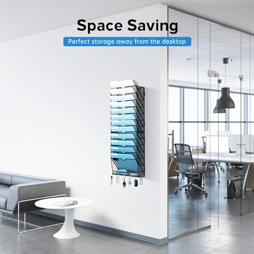 SUPEASY Black 13-Tier Hanging Wall File Organizer with Hooks - Office Storage