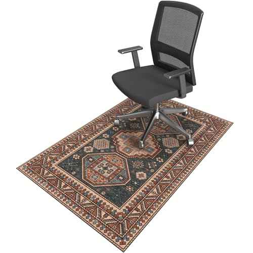 SALLOUS Chair Mat for Hard Floors 36" x 55" Vintage Polyester Desk Rug for Hardwood Floors, Slip Resistant Washable Hard Floor Protector Chair Mat for Home Office (Vintage Red-Brown)